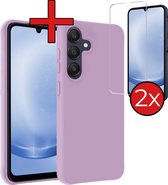 Hoesje Geschikt voor Samsung A25 Hoesje Siliconen Case Hoes Met 2x Screenprotector - Hoes Geschikt voor Samsung Galaxy A25 Hoes Cover Case - Lila