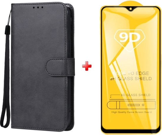 Telefoonhoesje geschikt voor Samsung Galaxy A15 zwart agenda book case hoesje + full glas screenprotector