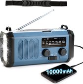 Noodradio met Dynamo Crank - 10000mAh - Oplaadbare Batterij - Draagbare AM FM-radio - 3 Modi camping Zaklamp - 5W 700LM 48 COB LED-leeslampje - Mobiele Telefoon Oplader Powerbank - SOS Alarm - IPX4 waterdicht