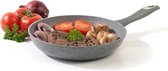 koekenpan, gesmeed aluminium, grijs, 28 cm, bakelieten handvat, marmeren coating, ideaal voor vis, vlees en groenten