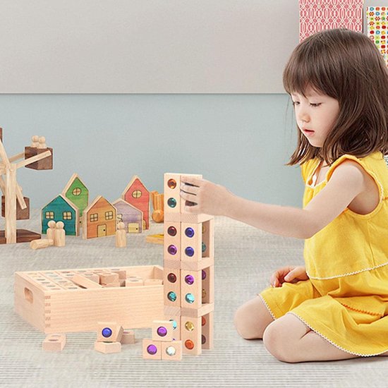 Bffcnl Ensemble de Blocs de Construction Colorés en Acrylique et Bois, Pierres Précieuses Translucides à Empiler, Jouet éducatif Créatif pour Enfants, Adapté, Style A