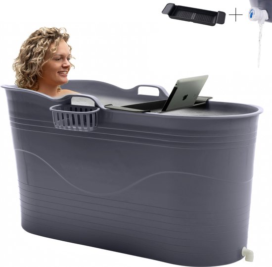 Foto: Hellobath bath bucket xl grijs 122 cm zitbad ligbad ijsbad ice bath incl badplank en kraantje