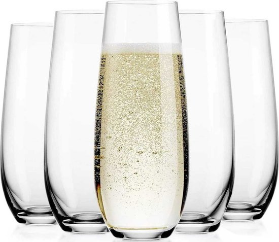 6 Stuks - Luxe Champagne Glazen Set - Kristalheldere Wijnglazen - 300ml Capaciteit - Perfect voor Wijn, Champagne, en Cocktails - Stijlvol en Duurzaam