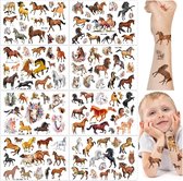 8 Vellen - Veelzijdige Tijdelijke Kindertattoos - Paarden Tattoo - Waterbestendige & Huidveilige Tattoo Stickers - Ideaal voor Verjaardagen en Feestjes - 8 Vellen met Diverse Ontwerpen