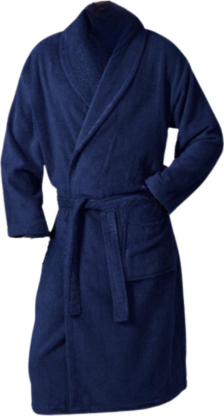 Badjas Twentse Damast - Badjas homme - Badjas femme - Robes de bain - Robe de chambre homme - Robe de chambre femme - Katoen - Bleu foncé - S/M