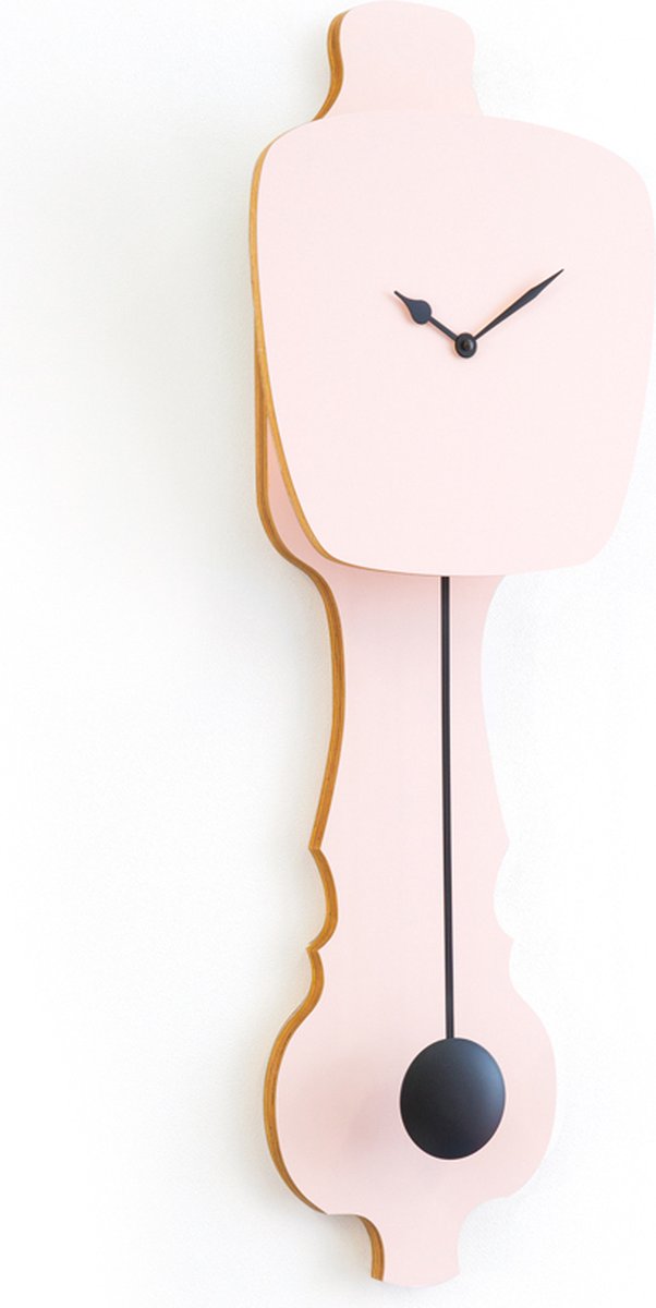KLOQ - Wandklok met Pendule - Batterijen Inbegrepen - Wanddecoratie - Quartz Beweging - Niet-Tikkend Batterij Aangedreven - Perzik Pastel en Diep Zwart - Small