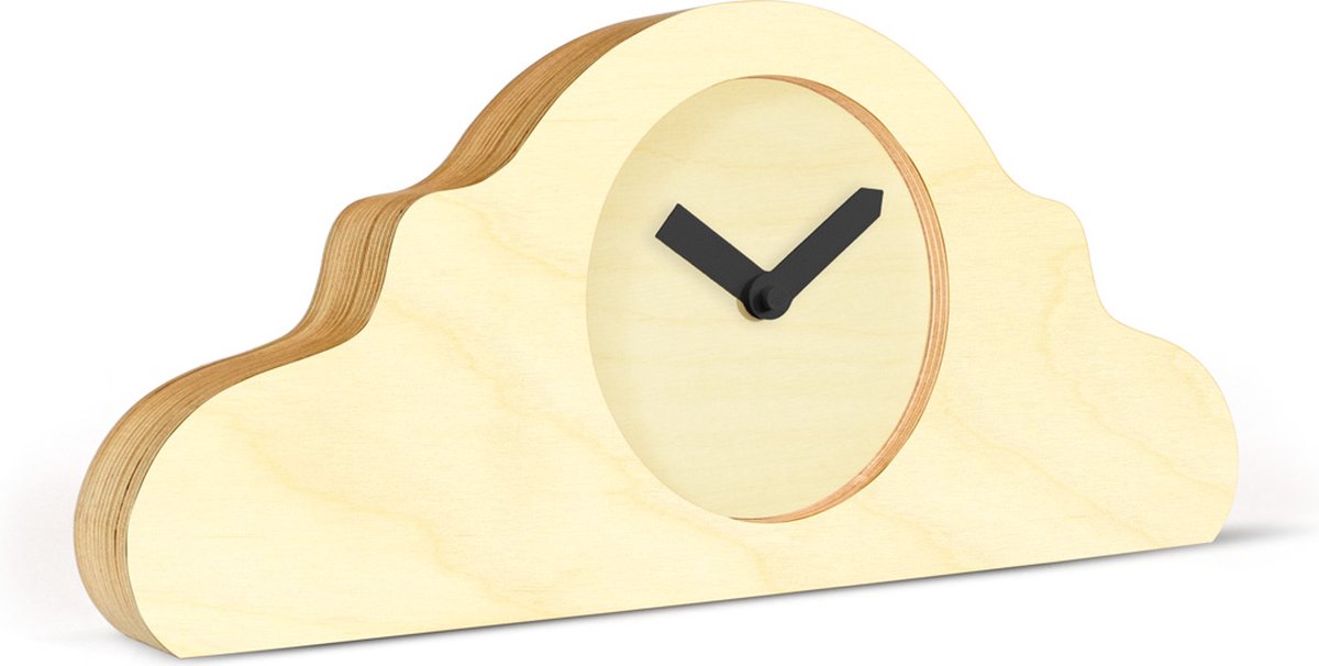 KLOQ Mantelklok Blank Hout - Blank Hout & Zwarte wijzers