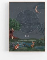 Persoonlijke sterrenhemel poster | ENCHANTED FOREST x ELLIE - 50x70 cm - Sterrenhemel poster - Bosdieren - Bos - Gepersonaliseerde poster - Babykamer en kinderkamer