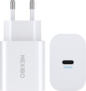 Adaptateur Nexibo USB-C 20W - Chargeur rapide - Chargeur - Convient pour iPhone, iPad, Samsung et plus