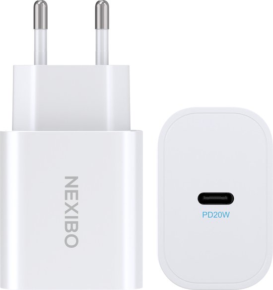 Nexibo USB C Adapter 20W - Snellader - Geschikt voor iPhone, Samsung en Meer - Wit