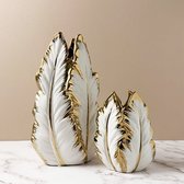 Set Vazen | Heavenly Feather | Decoratie | Keramiek | Wit & Goud | Hoogwaardig Interieur | 16 cm & 27 cm
