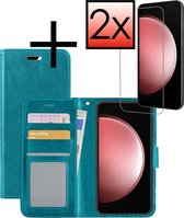 Hoes Geschikt voor Samsung S23 FE Hoesje Book Case Hoes Flip Cover Wallet Bookcase Met 2x Screenprotector - Turquoise