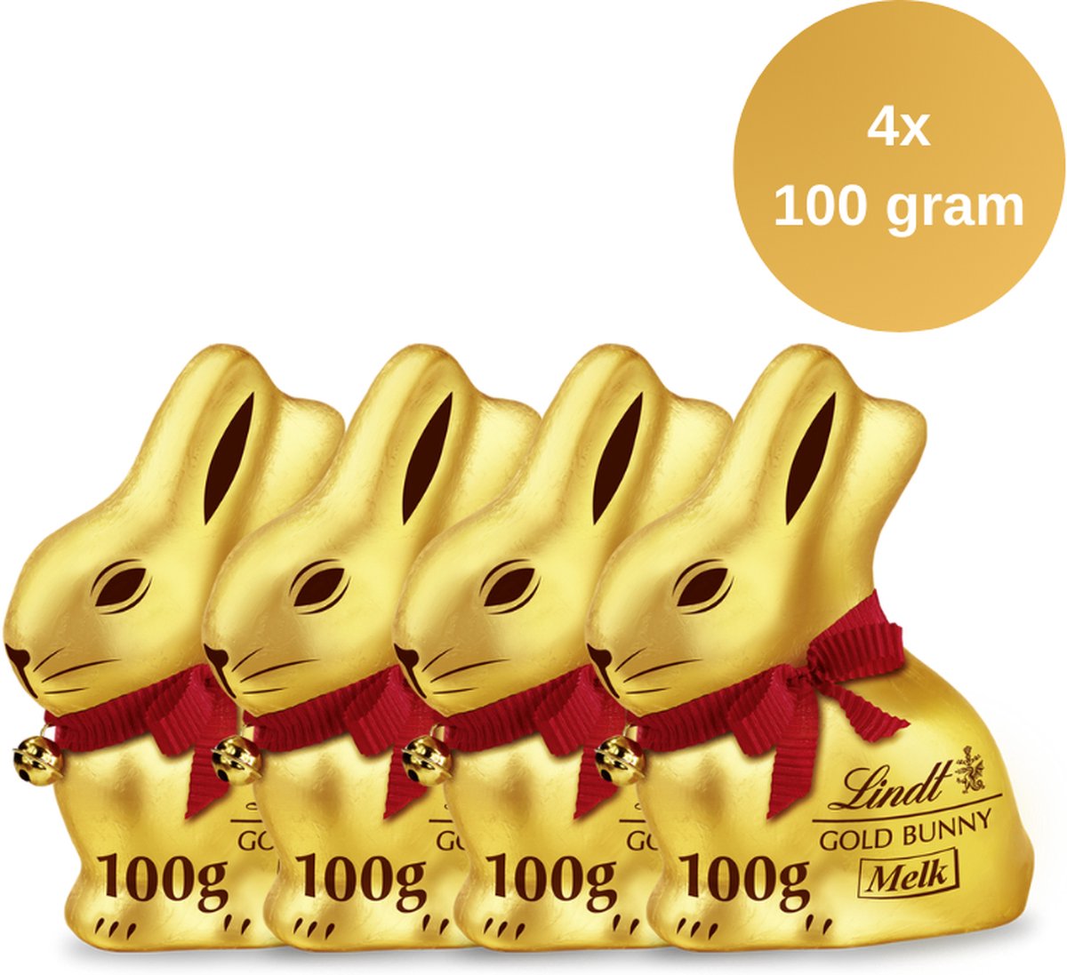 Lindt GOLD BUNNY 4x100 gram Multi-Pack - Melkchocolade Paashaas - Pasen Chocolade - Pasen Cadeau - Lindt