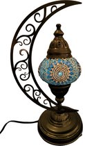 Baquey - Mozaïeken lampen - Tafellamp - Handgemaakt - Oosters - Bohemian - Mosaic - Decoratie - Cadeau artikel - Halve maan - Blue sun