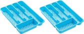 2x stuks bestekbakken/bestekhouders 5-vaks blauw - 24 x 24 x 4 cm - Keuken opberg accessoires
