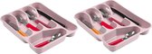 2x stuks bestekbakken/bestekhouders 5-vaks roze - 27 x 34 x 5 cm - Keuken opberg accessoires