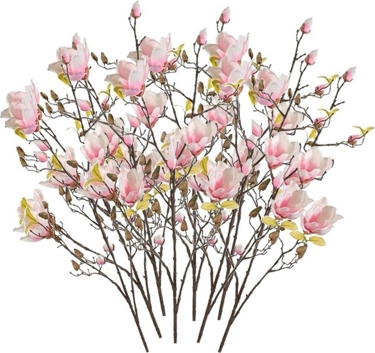 Bellatio Flowers & Plants Kunstbloem - 8x - Magnolia - op tak - 105 cm - roze - sierbloemen - decoratie