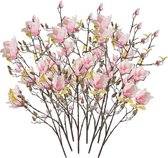 8x Roze kunst Magnolia tak 105 cm - Kunstbloemen