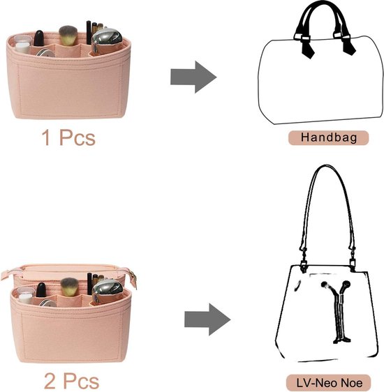 Sac en Feutres , organisez le sac d'insertion dans un sac pour 2 sacs de courses, adapté aux néonoe et autres sacs seau, rose