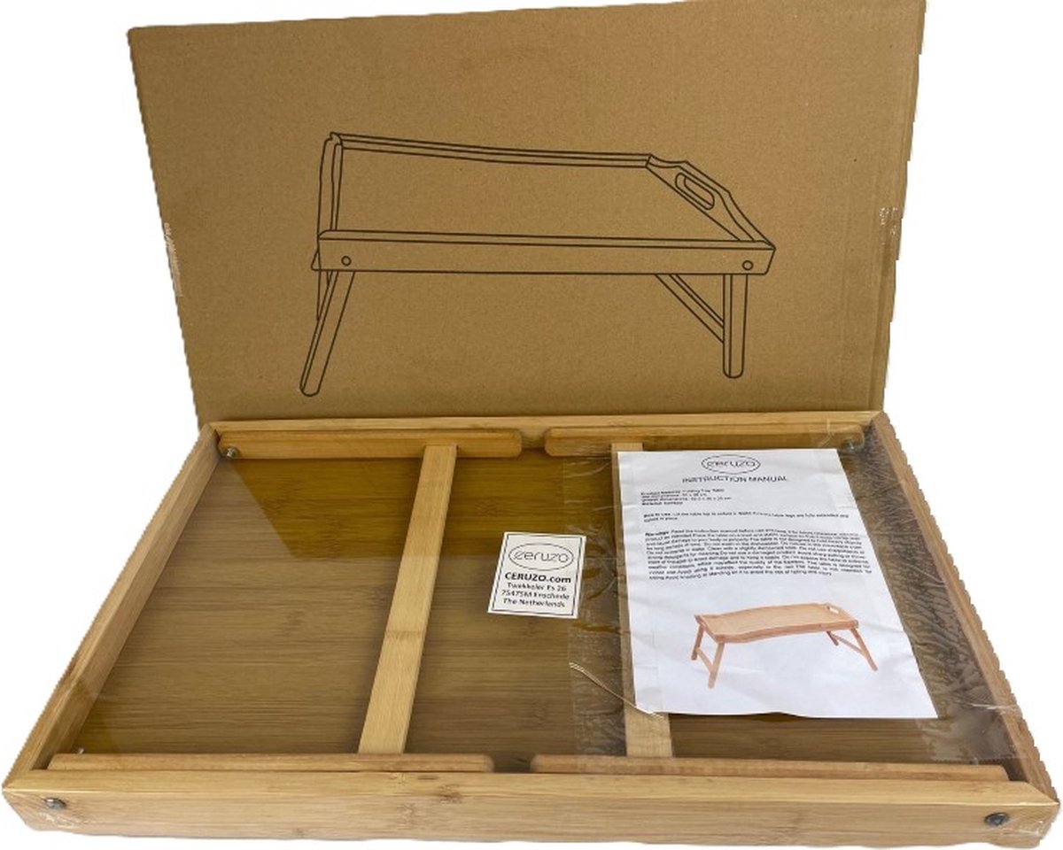 Ceruzo Ontbijt op Bed Dienblad - Bamboe Bedtafel - Inklapbaar - 50x30 cm- Hout- Serveerbladen , Dienbladen — cadeau in Koken & Dineren - foto 6