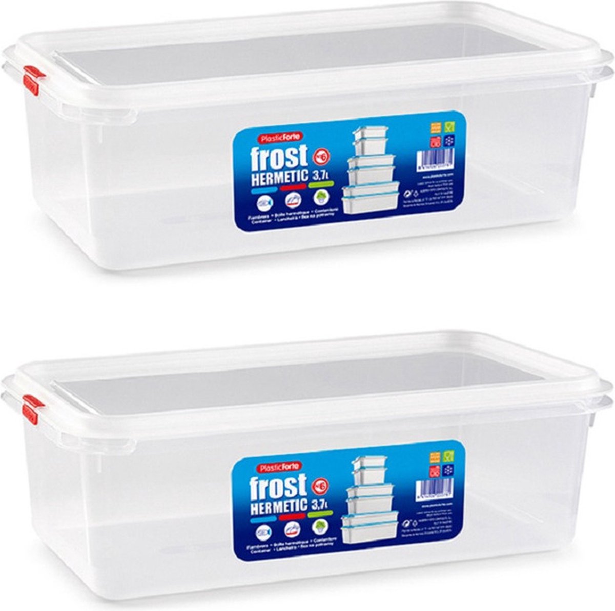 Plasticforte vershoudbakje - 4x - met deksel - 32 x 18 x 10 cm - 3.7L - meal prep bakjes