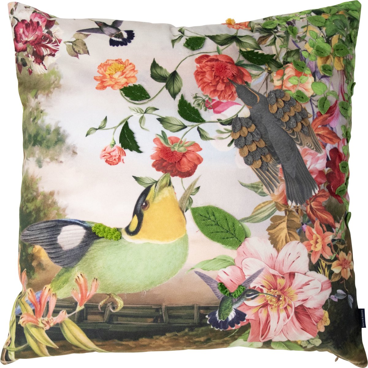 Mars & More handgemaakt kussen fleury groene vogel 45x45cm Multi