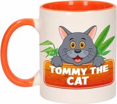 1x Tommy the Cat beker / mok - oranje met wit - 300 ml keramiek - katten bekers