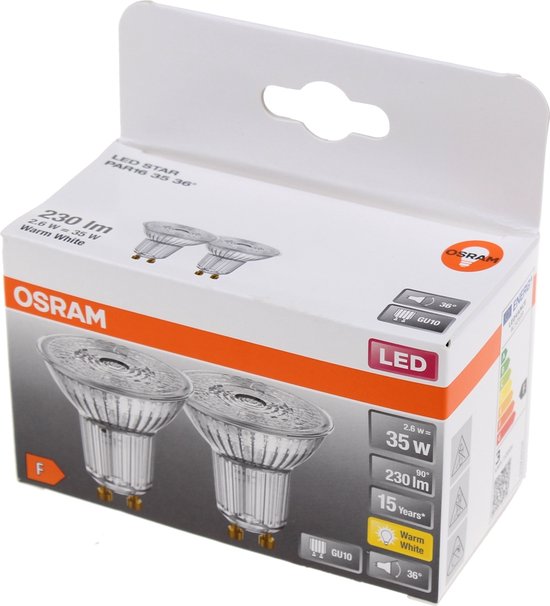 OSRAM LED lamp - Spot GU10 - 2,6W - 230 lumen - warm wit - niet dimbaar - 2 stuks