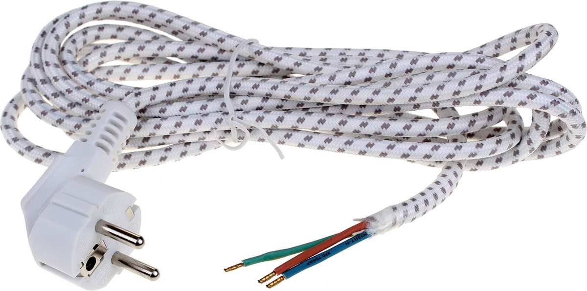 Stroomsnoer voor strijkijzer met nylon mantel - haakse stekker - 3 meter