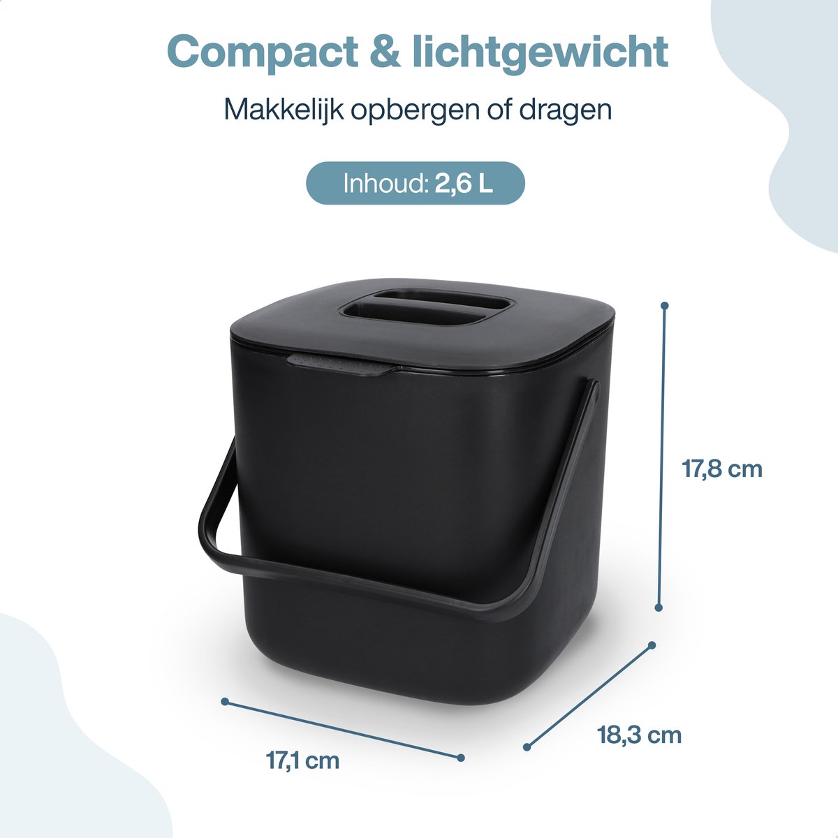 Compost Caddy GFT afvalbakje - 3 l - zwart / grijs | Beste Prijs