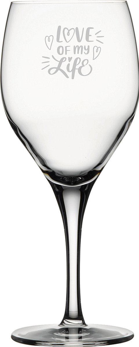 Gegraveerde witte wijnglas 34cl Love of my life - valentijnsdag - valentijn
