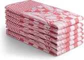 Bol.com Luxe theedoeken oerhollands - 6 stuks - 65x65 - patroon blok tulp - rood aanbieding