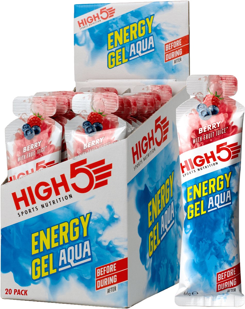HIGH5 - Isotonic Energy Gel Aqua - Energie Gel met Extra Toegevoegd Water - Isotone Sportgel - Berry Smaak - Hardlopen & Wielrennen - 20 x 66ml