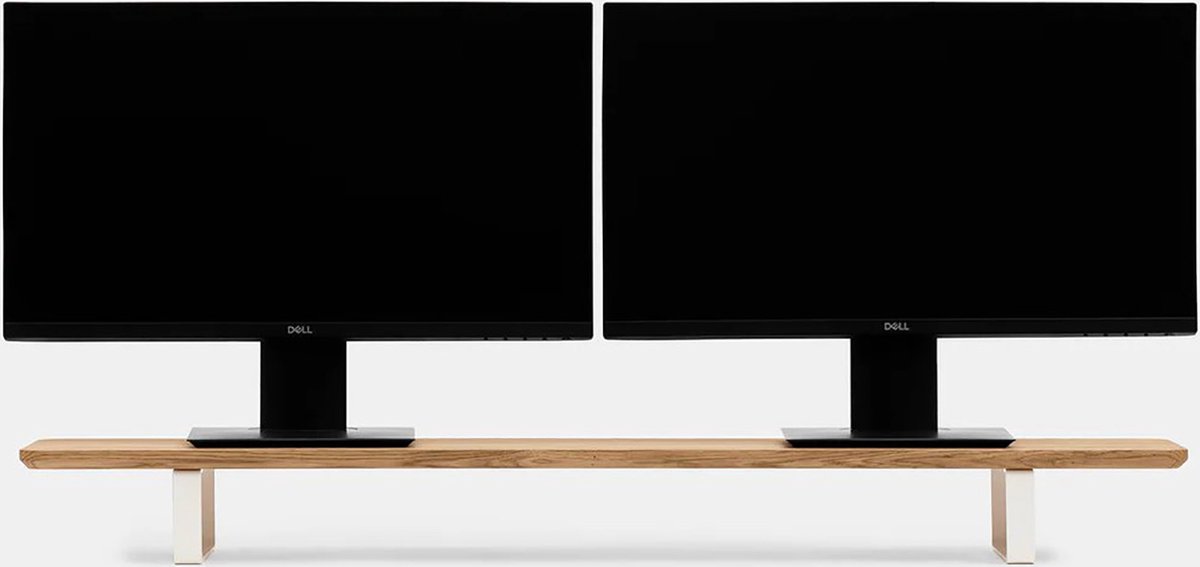 Oakywood Desk Shelf - Massief Eiken / Wit - Echt Hout Dual Monitor Standaard Beeldschermverhoger Clean Desk Ergonomisch Stijlvol
