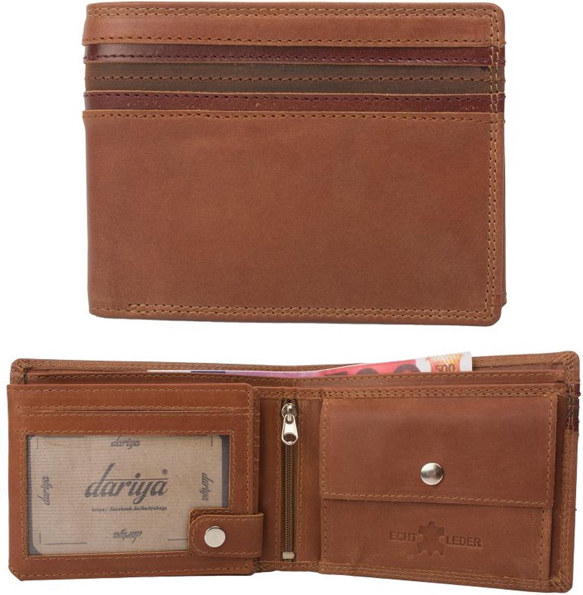Dariya Portemonnee 2313 Cognac Bruin Combi Leer RFID Protection