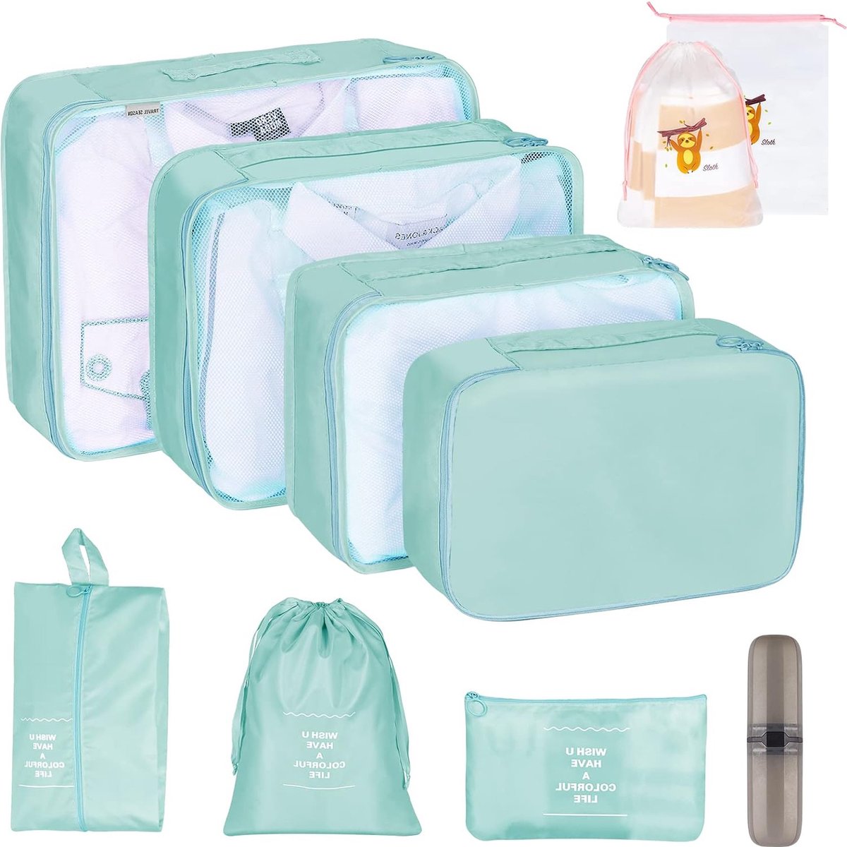 Koffer-organizerset, 10-delig, verpakkingskubussen, reis-kledingtassen, waterdichte reis-benodigdheden, lichtgewicht, pakzakken voor koffer, verpakkingskubus, kleding, schoenen, cosmetica