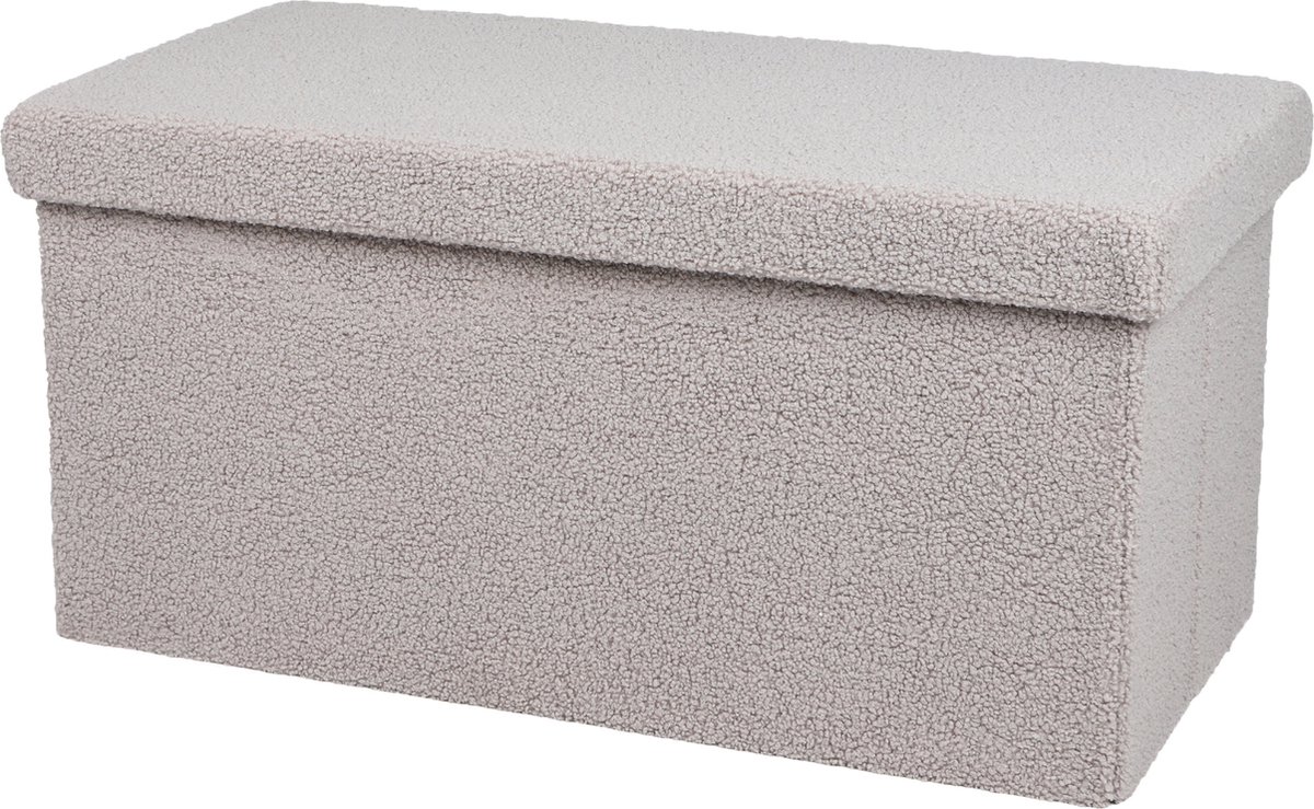 Urban Living Hocker bankje - poef dubbel zits - opbergbox - lichtgrijs - noppen wol look - 76 x 38 x 38 cm - opvouwbaar