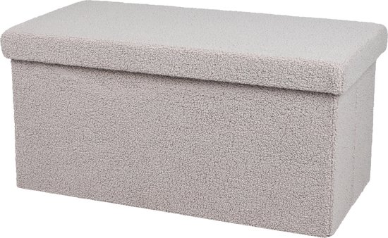 Banc Urban Living Hocker - pouf double place - boîte de rangement - gris clair - aspect laine cloutée - 76 x 38 x 38 cm - pliable
