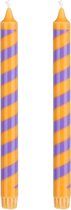 Mica Decorations Dinerkaars (set 2 stuks) Stripe - Stearine - Oranje/Paars - 2,5x25x2,5 cm (BxHxD)