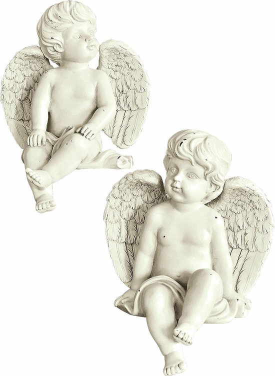 LOBERON Decoratie engel set van 2 Starlight antiekwit