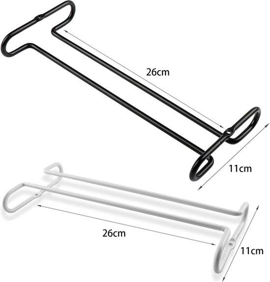 2 stuks omgekeerde wijnglashouders, Stemware Rek Wijnglashouders, Metalen Stemware Rek, Rail Wijnglashouder, met 2 schroeven en 2 expansiebuizen, voor thuis, bar, keuken, restaurant (zwart