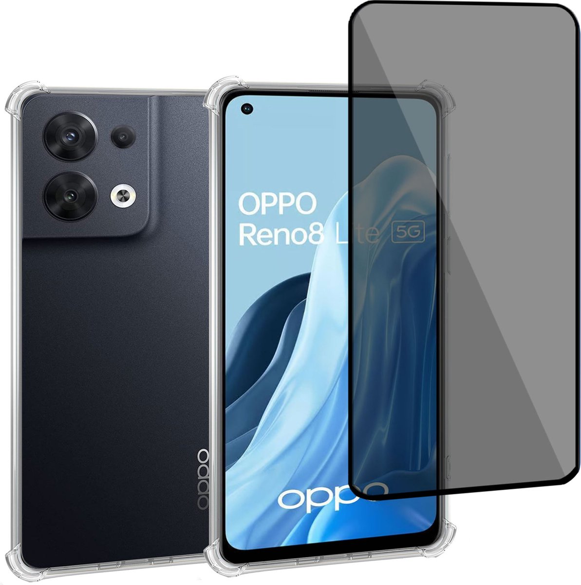 Geschikt voor OPPO Reno 8 Lite - Hoesje + Privacy Screenprotector – Privé - Gehard Glas Cover