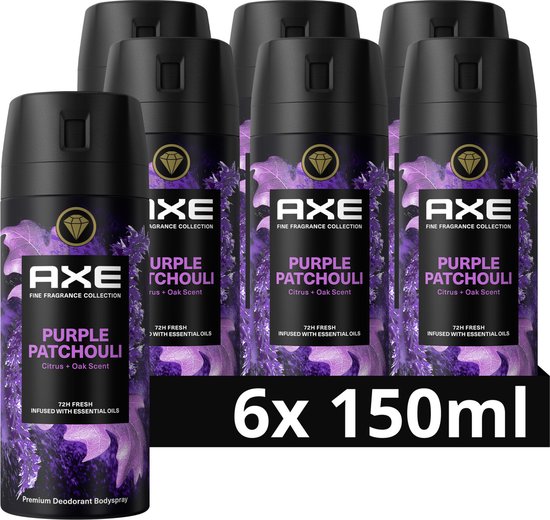 AXE Fine Fragrance Collection Premium Deodorant Bodyspray - Purple Patchouli - met de geur van citrusvruchten en eikenhout - 6 x 150 ml