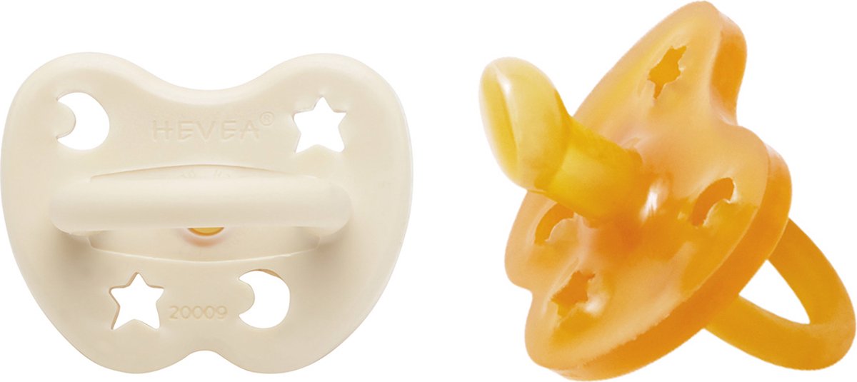 Goedkoopste HEVEA - Fopspeen - 2-Pack - Orthondontisch - Milky White & Natural - 3-36 mnd
