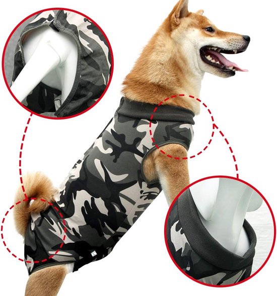 Honden Romper - Honden recovery suit voor na de operatie - kleur camouflage - maat M - Dotoner