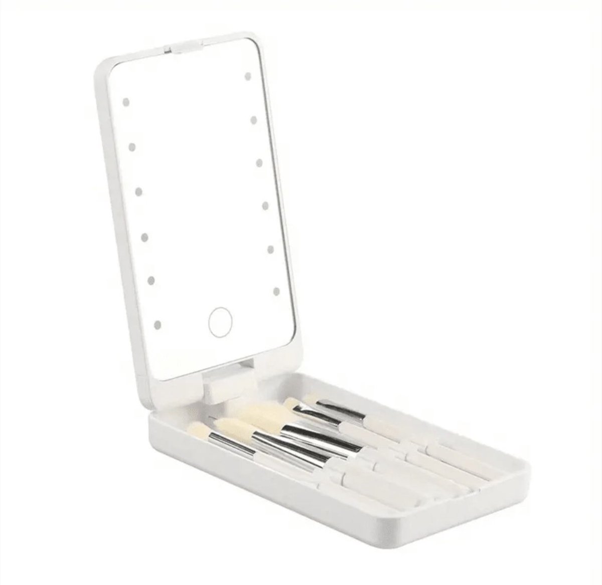 Goedkoopste Opvouwbare roterende led-cosmetische spiegel met opbergorganisator, make-upspiegel met borstelset voor thuis Tafelbladdecoratie, badkamer, dressoir ijdelheid en aanrecht Slaapkamer Reizen Slaapzaalspiegel Damescadeau