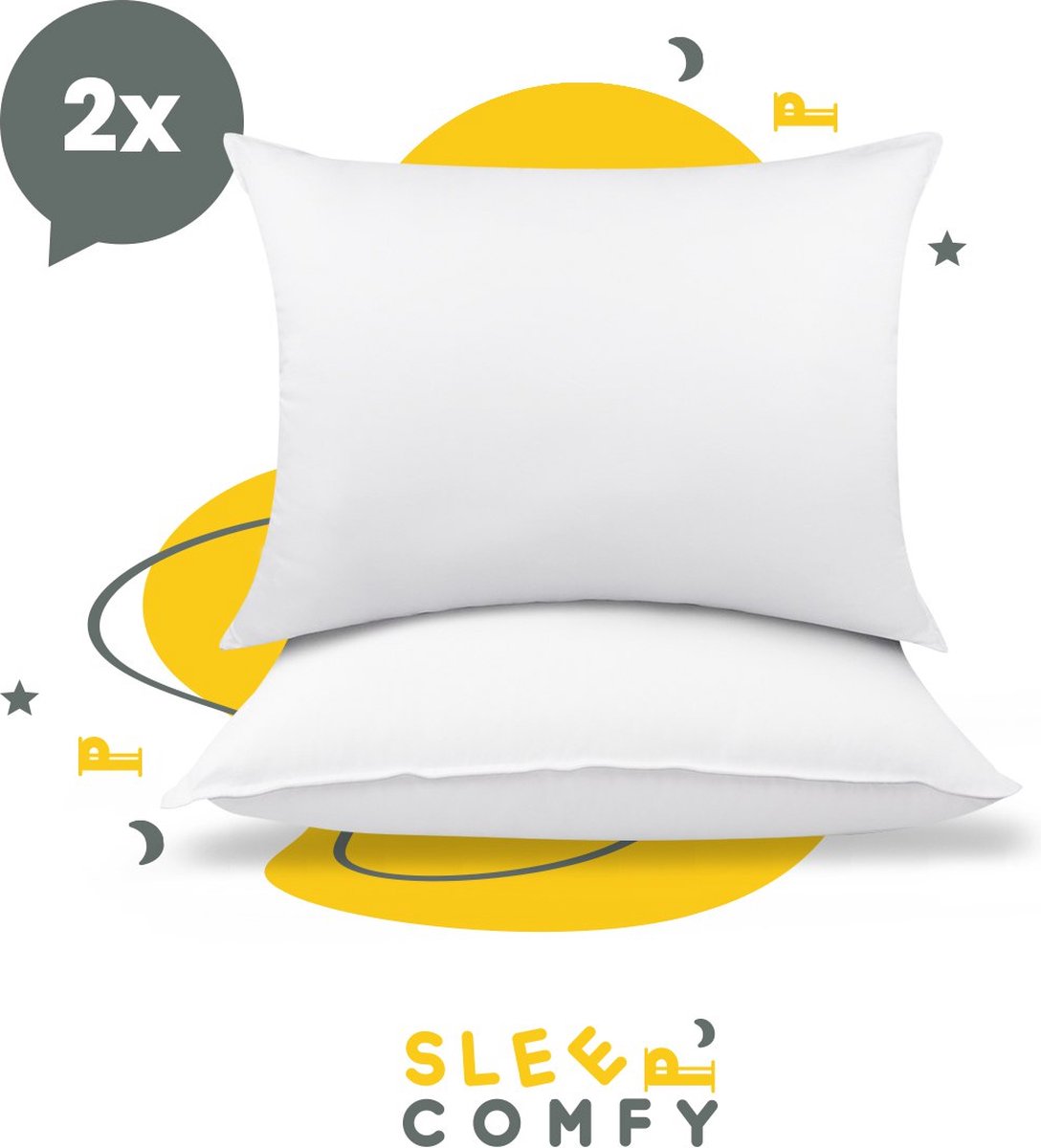 Sleep Comfy - Hoofdkussen Set van 2 - 30 Dagen Proefslapen - Ultiem Comfort Hoofdkussens - Hotelkwaliteit Hoofdkussens - Verlicht Nek- en Rugklachten - Geschikt voor Alle Slaaphoudingen - Katoen - Orthopedisch - Ergonomisch Design | 60x70 cm - Sleep comfy