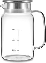 800 ml 27 OZ waterkan van borosilicaatglas met meetmarkering, 2-weg deksel, hittebestendig, druppelvrij, kan met brede opening voor melk, thee, cola, sap, keuken, koken