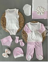 10 delige new born set met deken -luxe geschenkdoos -100% katoen-anti allergisch-roze kleur - schapenmotief- babyshower- kraam cadeau -new born -girl - 0 tem 4 maanden