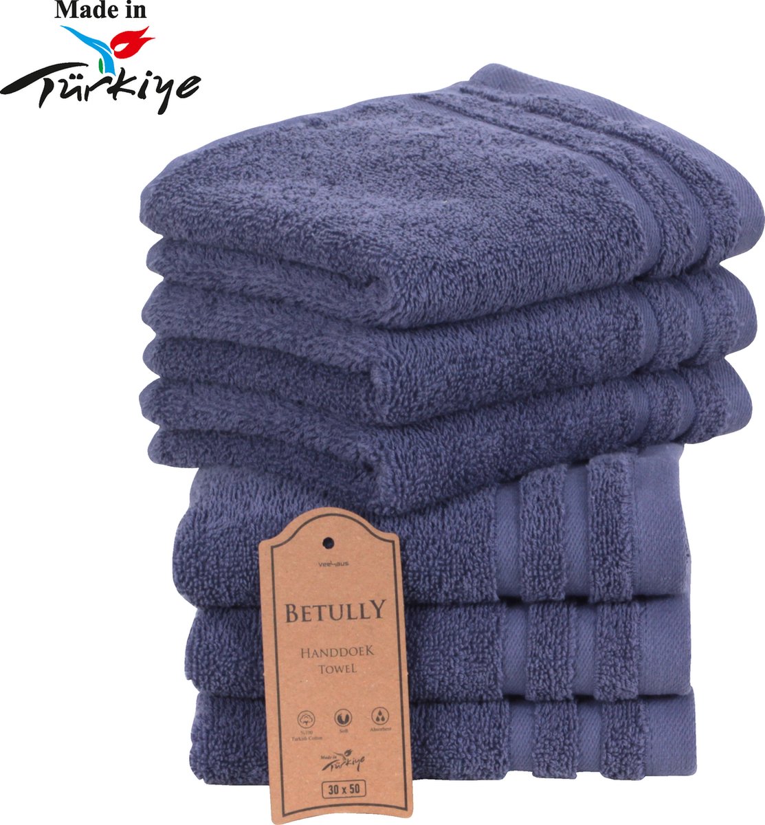 Betully ® - Handdoeken 30 x 50 cm - set van 6 - Hotelkwaliteit Handdoeken – Zware kwaliteit 500 g/m2 Blauw